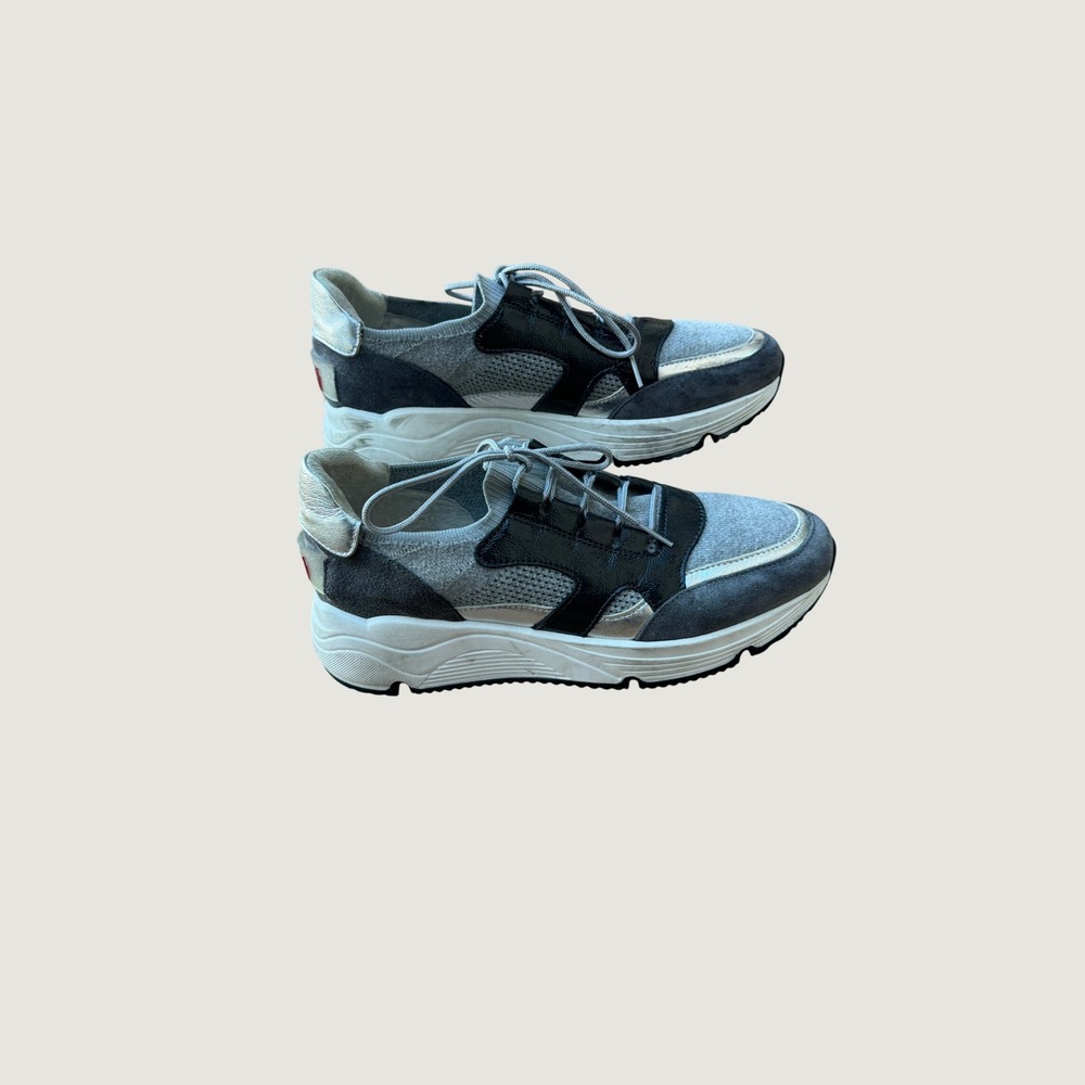 Vaddia Gray Black Silver Mixed Media Chunky Sneakers EU 40